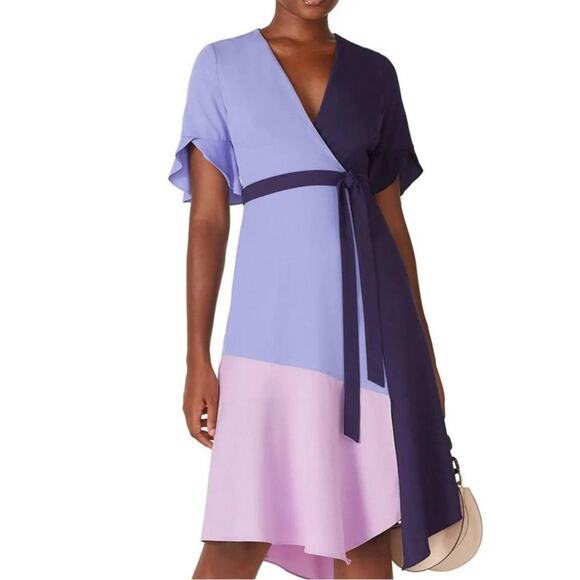 Hutch Colorblock Wrap Knee Length Dress Multicolor flutter sleeves Women’s S - Picture 1 of 9